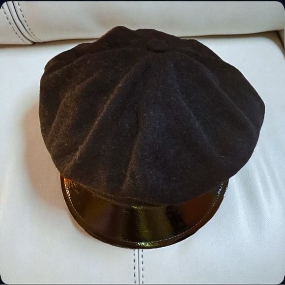 ERIC JAVITS Black Wool Newsboy Cap Beret with Glossy Leather Brim - Adjustable main image 7
